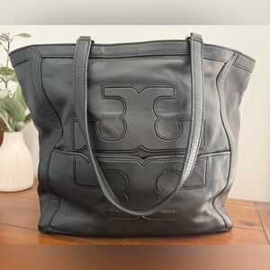 Tory Burch Jessica Tote – Black Pebbled Leather Shoulder Bag